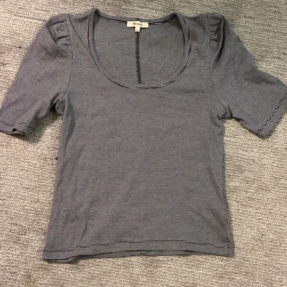 Madewell Navy & White Thin-Striped Scoop Neck Tee Nwot - Picture 2 of 6